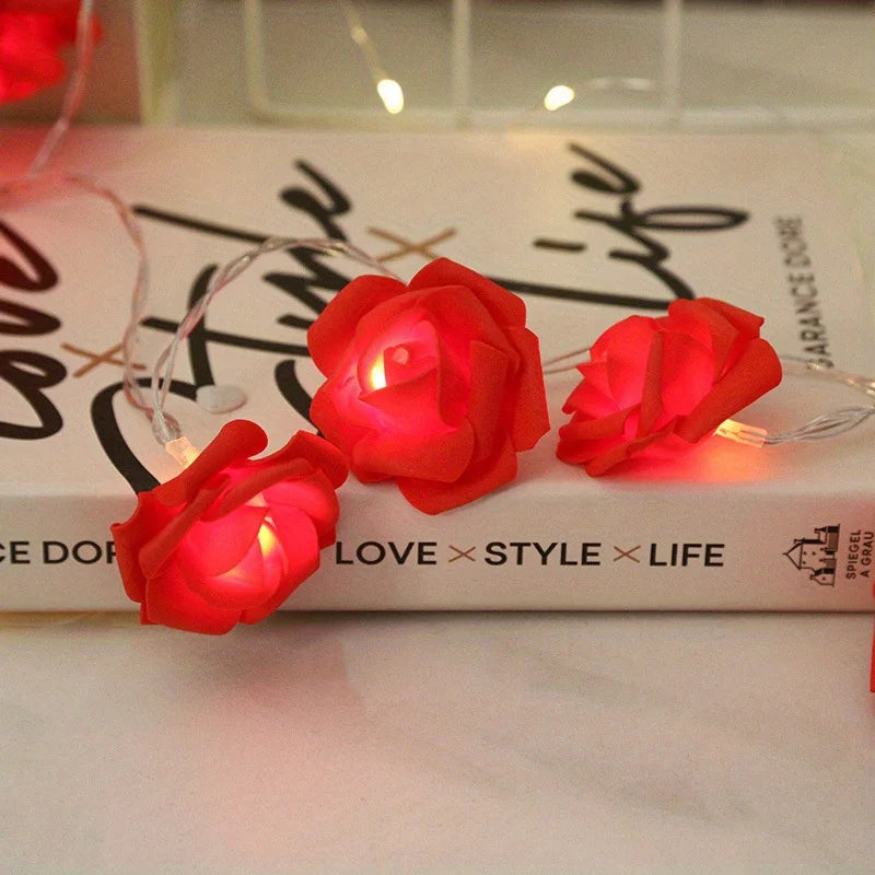 LED Flower String Lights Artificial Flower Rose Bouquet Romantic Lamp Fairy Light Garland for Wedding Valentines Day  Decor