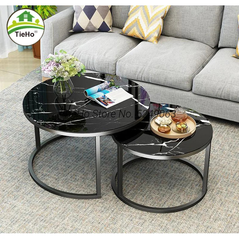 Tempered Glass Round Coffee Table for Living Room 2 in 1