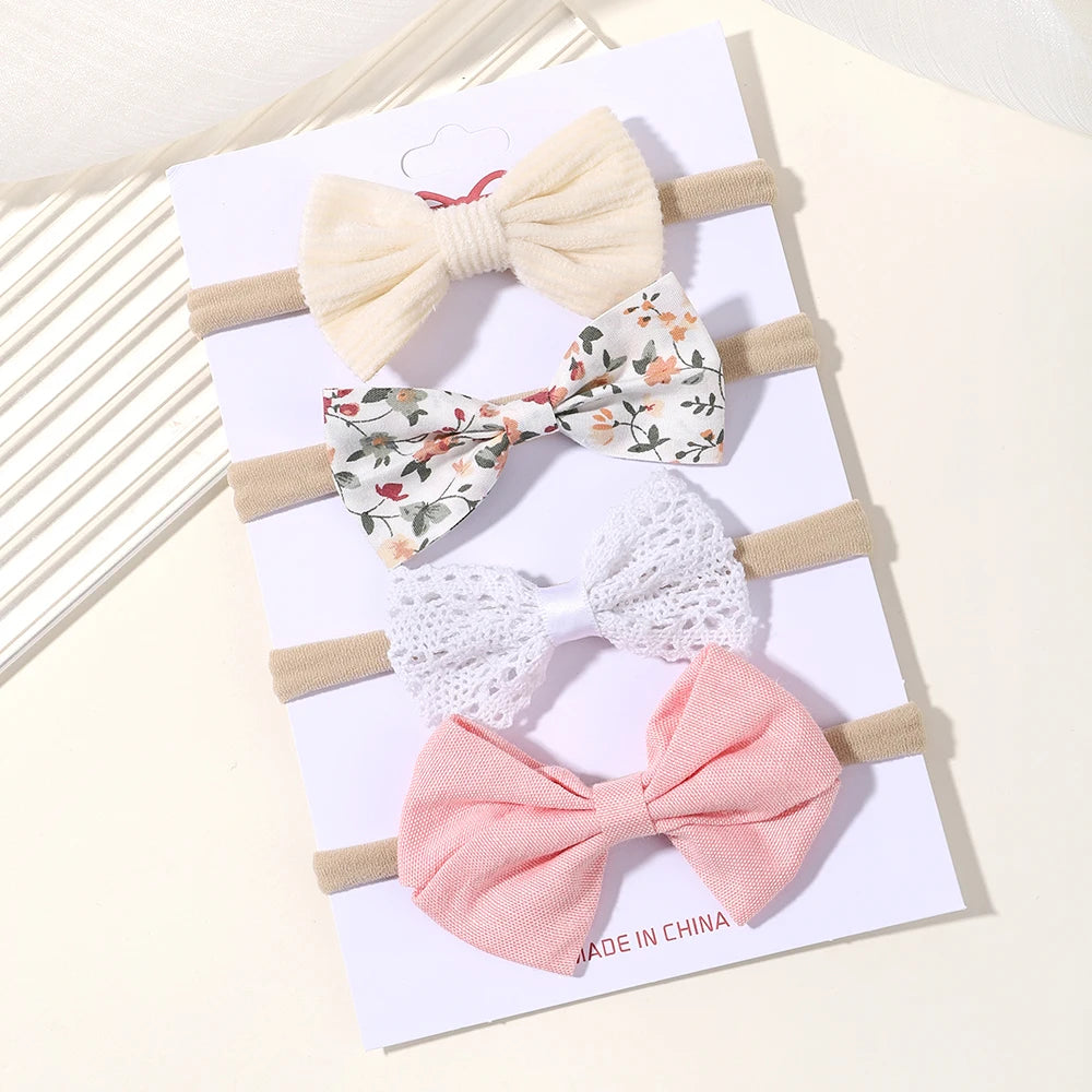 4Pcs/Set Flower Bows Headband Baby Hairband for Girl Children Elastic Hair Bands Soft Toddler Newborn Cute Hair Accessories Gift
