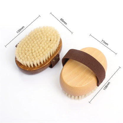 Natural Wood Bristle Bath Brush Soft Wet Dry Body SPA Massager Brush