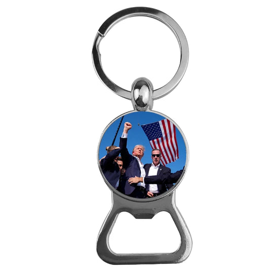2024 Trump Bottle Opener Keychain Silver Plated Glass Cabochon Metal Key Chain Keyring Jewelry