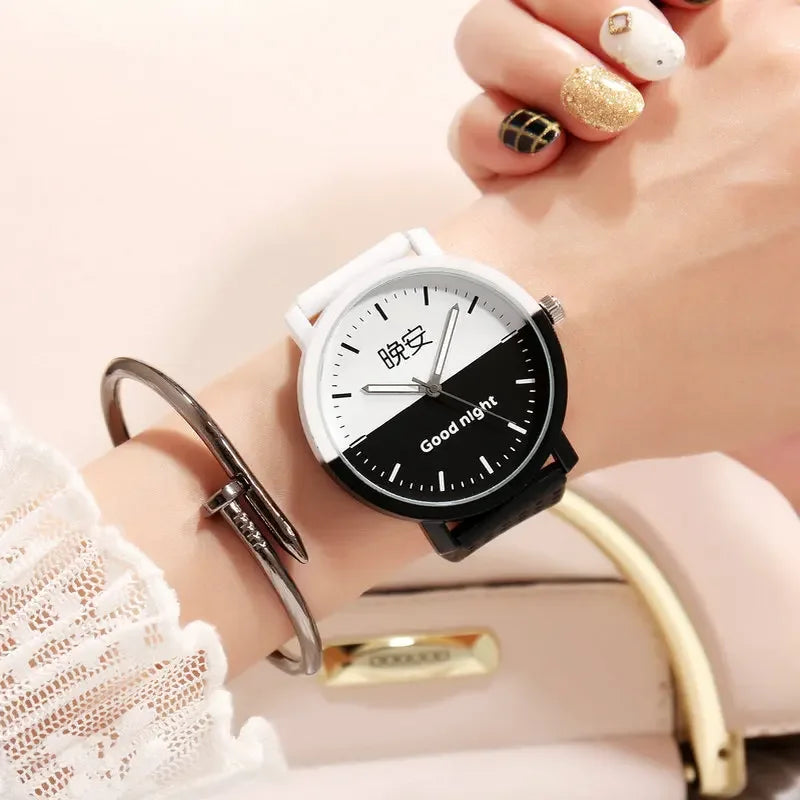 Lovers Watch Intimate Regards Good Morning Good Night Dial Leather Quartz Watch