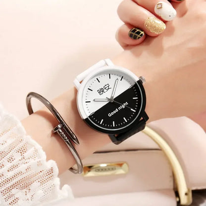 Lovers Watch Intimate Regards Good Morning Good Night Dial Leather Quartz Watch