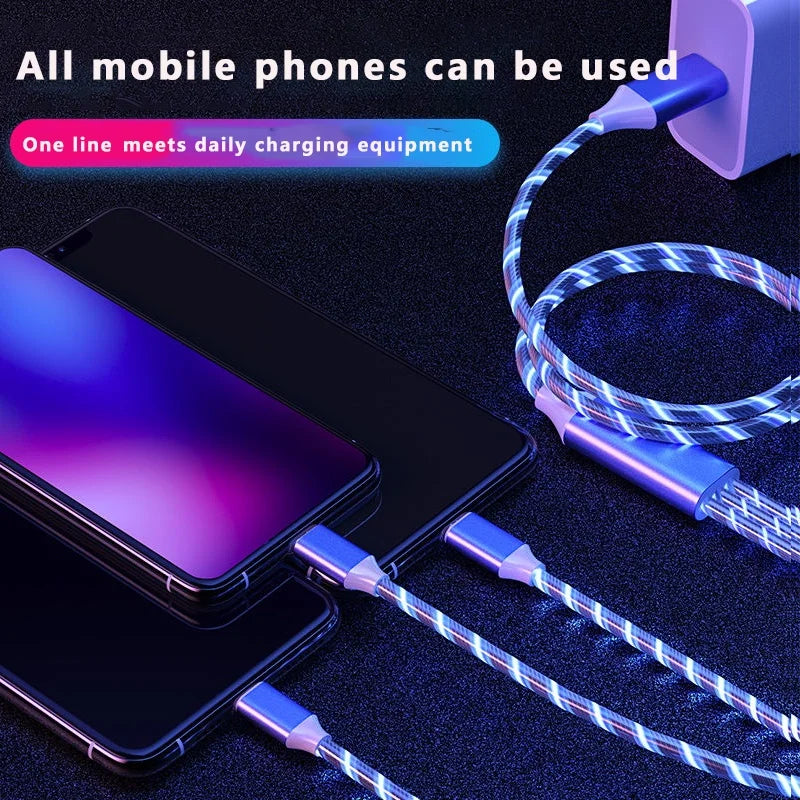 3 IN 1 Glowing LED Light Phone Charger Luminous USB Type C Cable