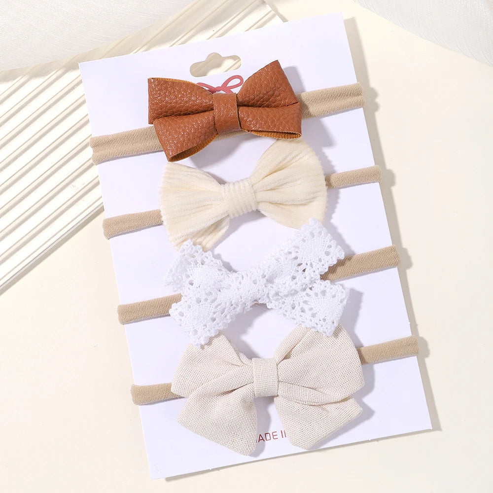 4Pcs/Set Flower Bows Headband Baby Hairband for Girl Children Elastic Hair Bands Soft Toddler Newborn Cute Hair Accessories Gift