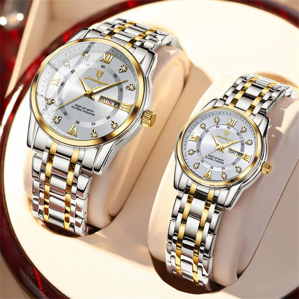 Couple Watches Trend Fashion Original Quartz Watch for Lover Waterproof Date Week Luminous His and Her Wirstwatch New