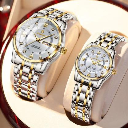 Couple Watches Trend Fashion Original Quartz Watch for Lover Waterproof Date Week Luminous His and Her Wirstwatch New