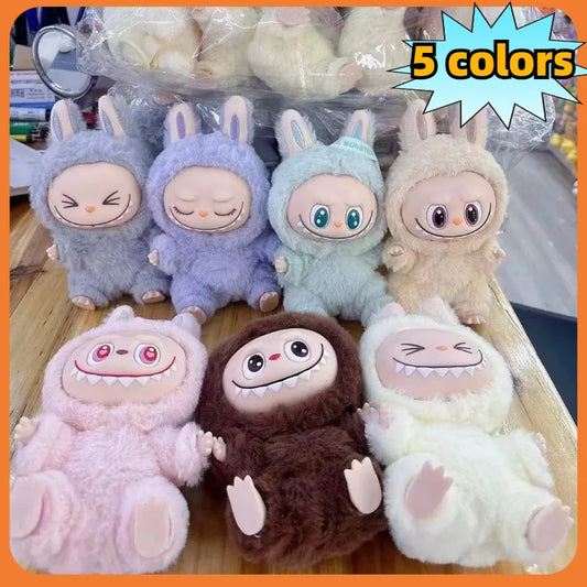 Cartoon cute labubu second generation doll sits on the rubber party plush macaron cute doll plush labubu doll keychain toy gifts