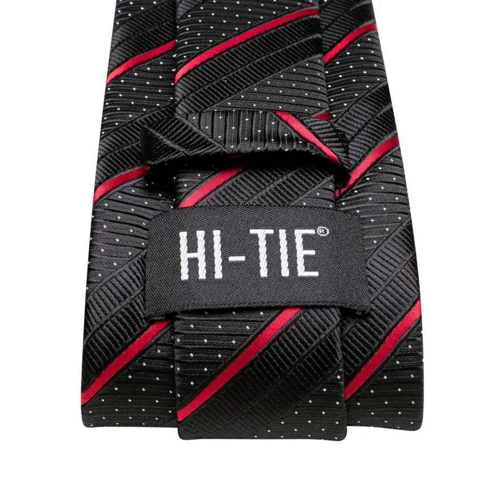 Black Red Striped Silk Wedding Tie For Men Handky Cufflink