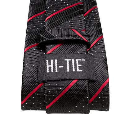 Black Red Striped Silk Wedding Tie For Men Handky Cufflink
