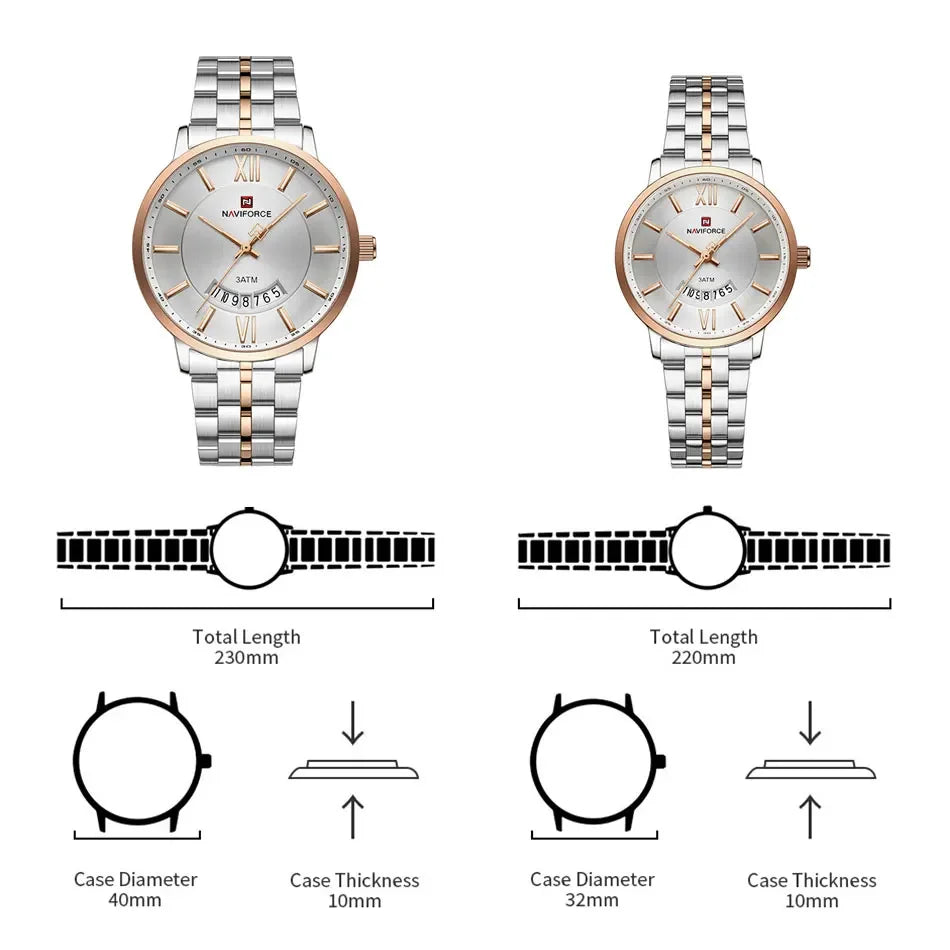 NAVIFORCE Luxury Couple Watch Fashion Stainless Steel Lover Watches..
