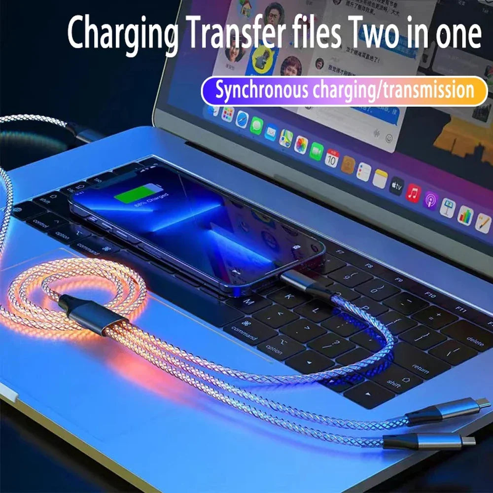 3 In 1 RGB Light Type C Cable USB Lighting Cable Fast Charging