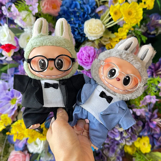 17cm Mini Plush Doll's Clothes Outfit Accessories For Labubu Idol Doll Bow Tie Men's Suit With Glasses Clothing Birthday Gift