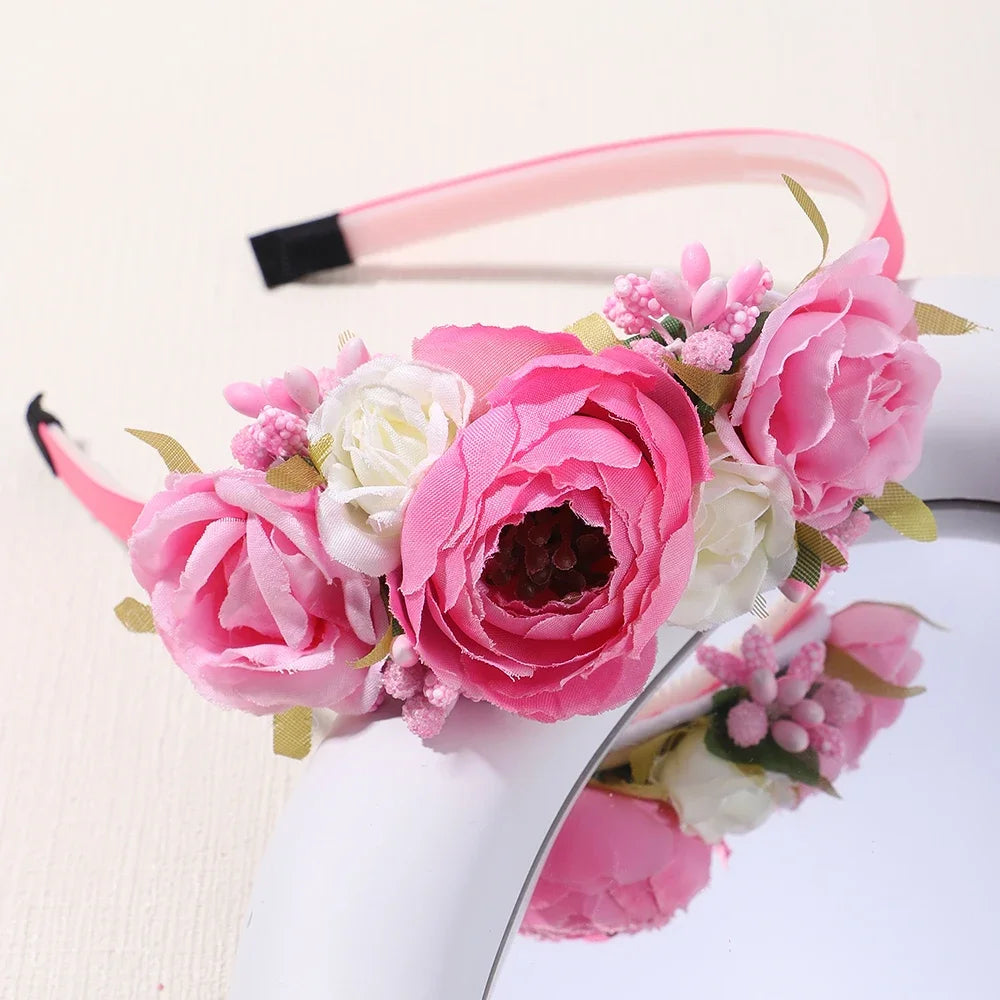 New Handmade Flower Girls Headbands Cute Pearl Feather Wedding Crown Princess Dance Party Headwear Fashion Hoop Accessories