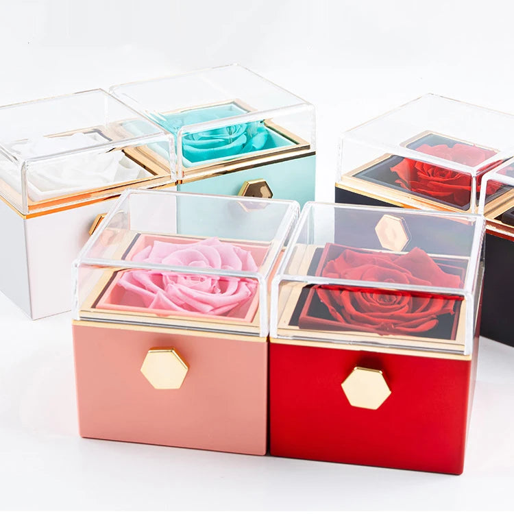 Custom Double Heart engraved Name Steel Necklace Eternal Rose box for Women Creative Surprise Confession Proposal Gifts