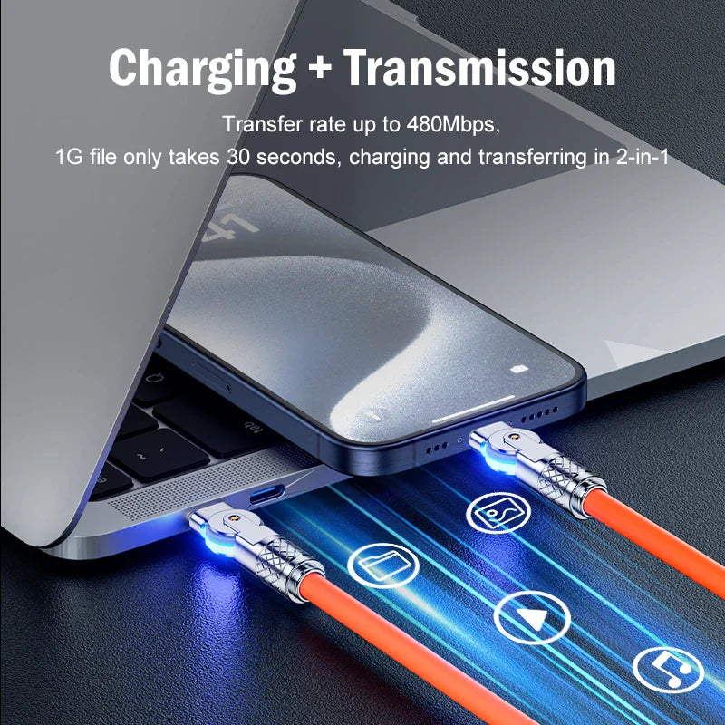 60W PD USB C To Type C Cable Elbow 180 Degree Rotation Super Fast Charge