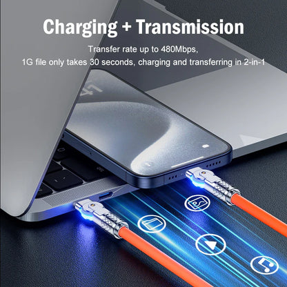 60W PD USB C To Type C Cable Elbow 180 Degree Rotation Super Fast Charge