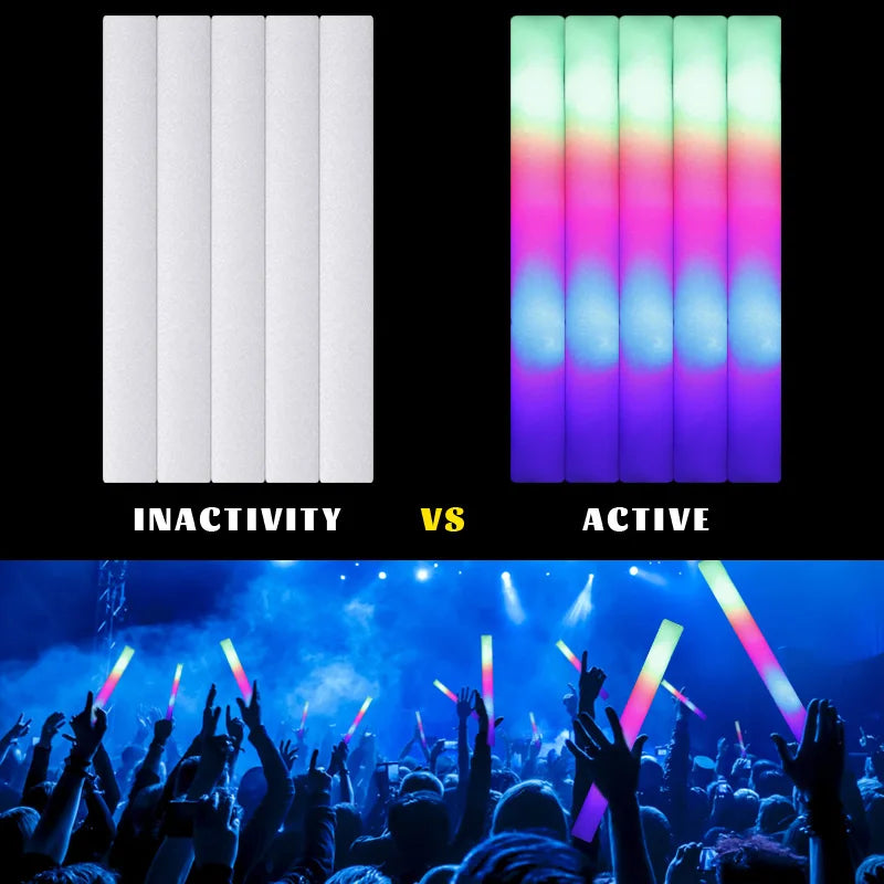 15/30Pcs LED Glow Sticks Bulk Colorful RGB Glow Foam Stick