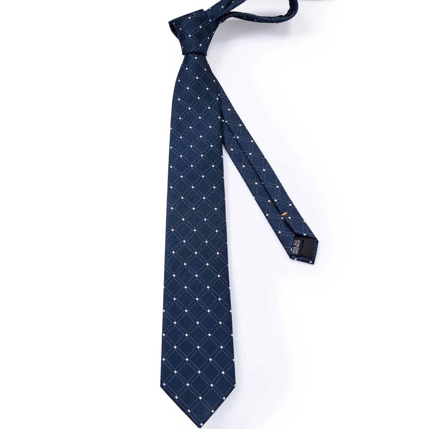 Navy Blue Dot Polyester 8cm Men's Neck Tie Pocket Square Cufflinks