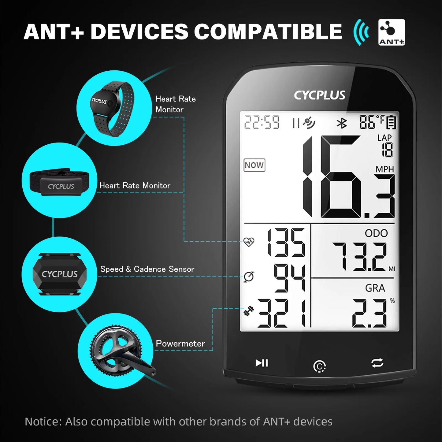 GPS Bike Computer Wireless CYCPLUS M1 Waterproof Speedometer