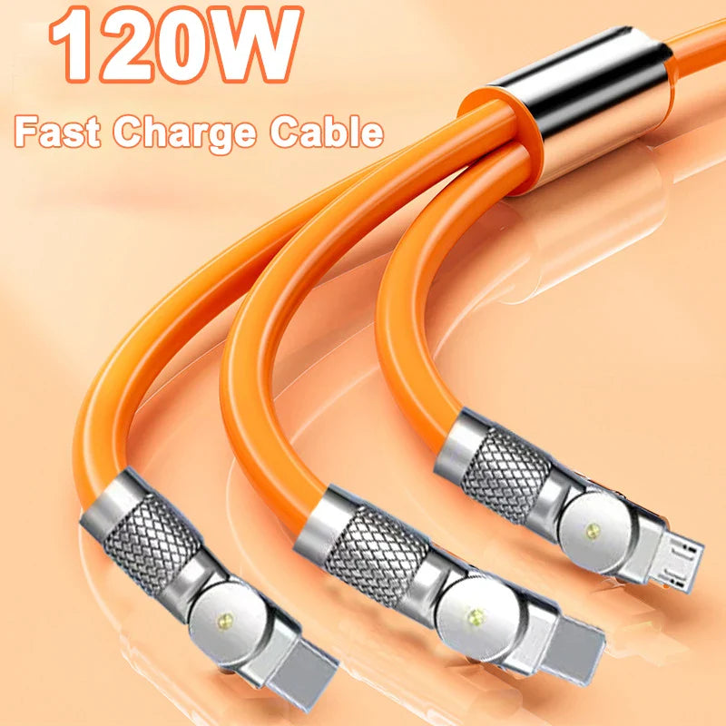 3 In 1 Elbow Fast Charge Cord 120W Micro USB