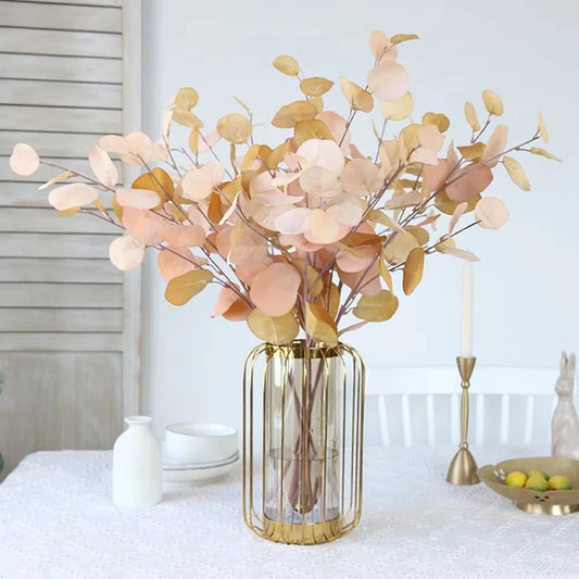 Artificial Plants Long Pole Eucalyptus Leaves Plants Money Leaf Wall Decor Wedding Shooting Prop Home Room Vases Table Diy Decor