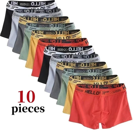 10Pcs/Men's Underwear Fashion Underwear High Stretch Boxer Shorts