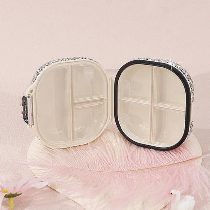 Sparkling Rhinestone Pill Box Sealed Travel Pill Case Tablet Dispenser Plastic Storage Box Portable Capsule Organizer Container