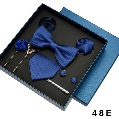 Red Blue Classic Silk Ties For Men Pocket Square Cufflinks Sets..