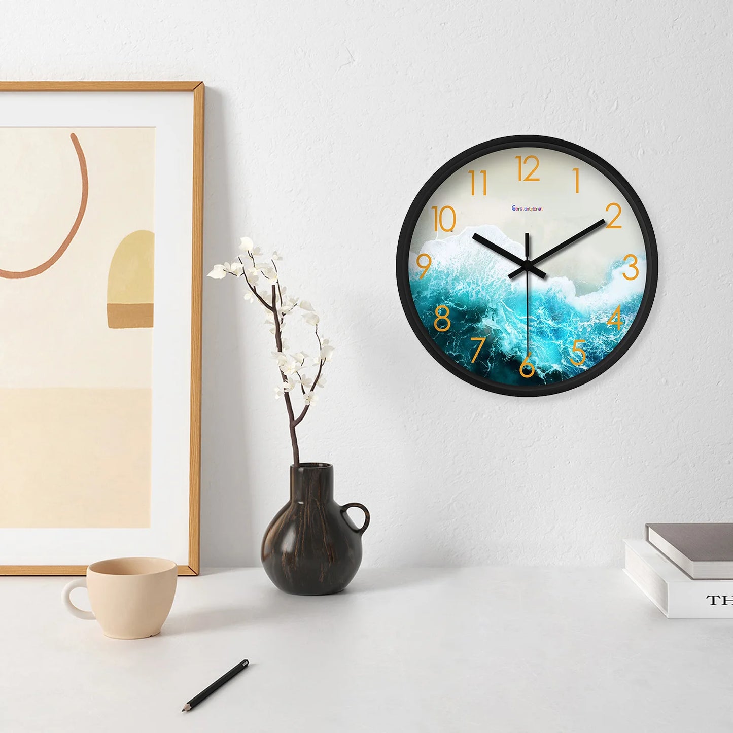 8inch Modern Fashion Seaside Beach Pattern Plastic Glass Wall Clock.