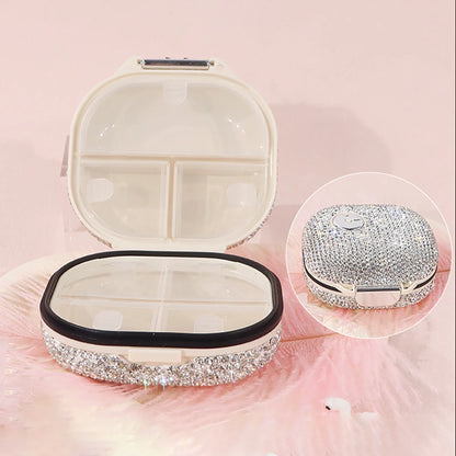 Sparkling Rhinestone Pill Box Sealed Travel Pill Case Tablet Dispenser Plastic Storage Box Portable Capsule Organizer Container