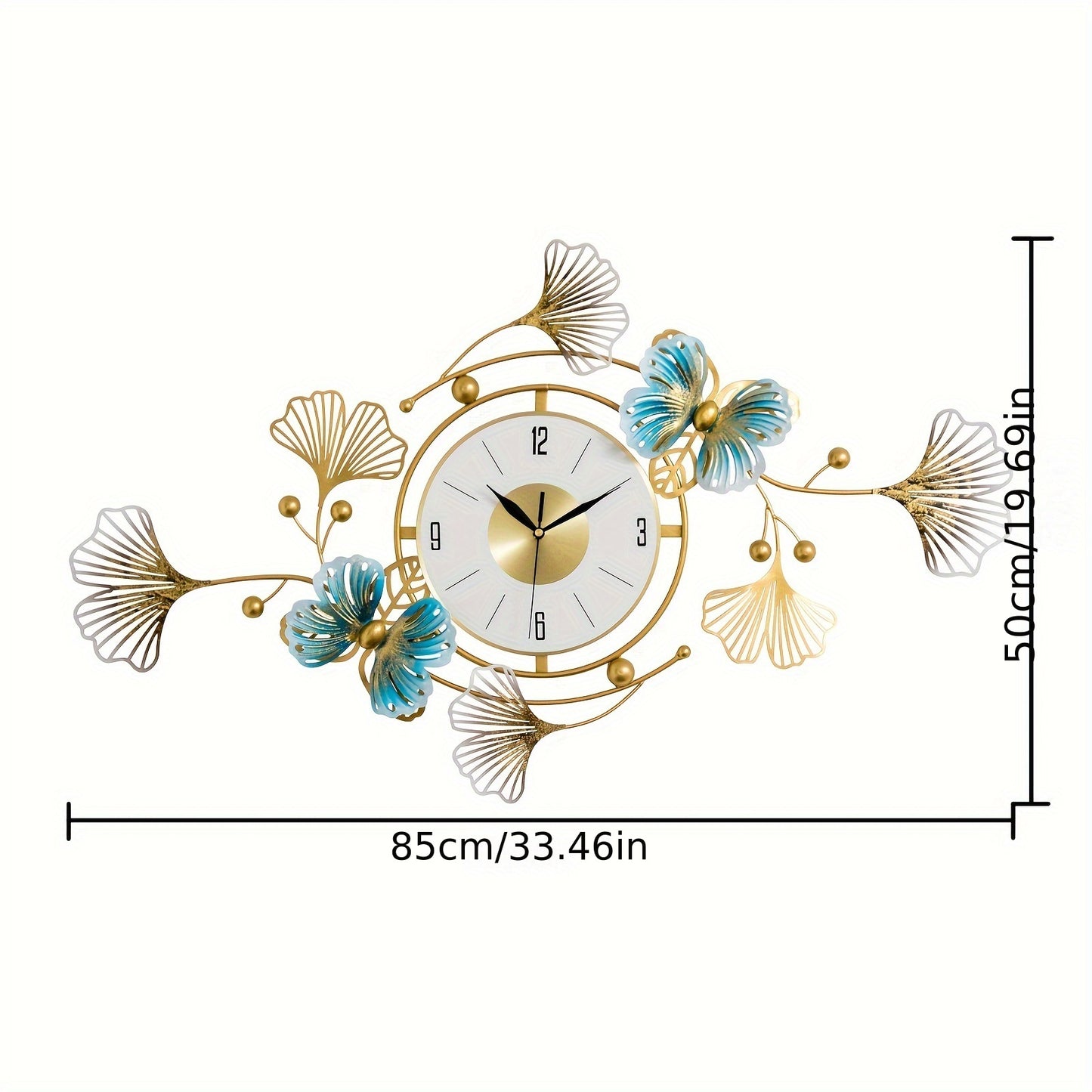 Elegant Ginkgo Leaf Wall Clock - Large 3D Metal Design...