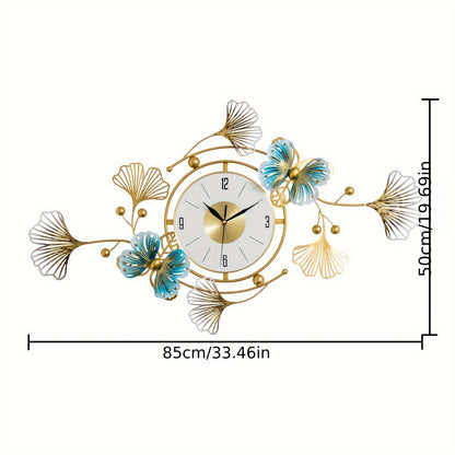 Elegant Ginkgo Leaf Wall Clock - Large 3D Metal Design...