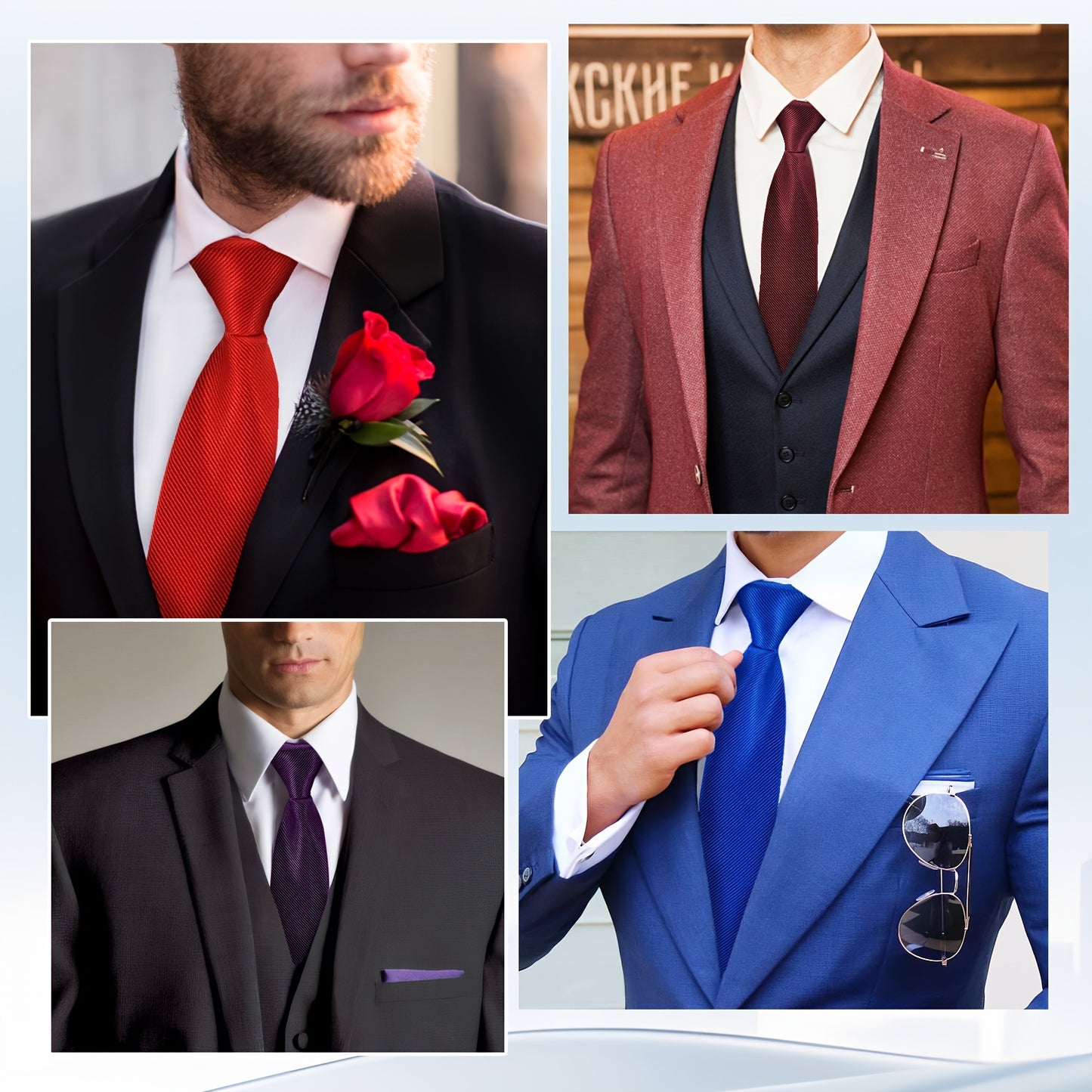 8Pcs/set Men's Slim Pre-Tied Zipper Tie Neck Adjustable Strap Wedding Groom Tie