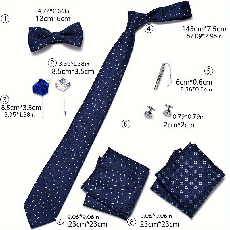 New Men's Gift Box Tie, Fashion Business Striped Tie and Square Handkerchief Combination