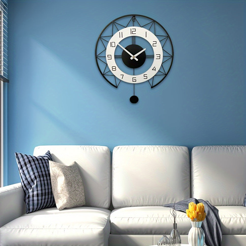 1pc Unique Swing Wood Metal Wall Clock - Silent Quartz Movement