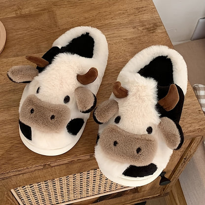 Women's Cartoon Cute Cow House Slippers - Warm Plush Lined Closed Toe Fuzzy Home Slides - For Women - Perfect for Cozy Winter Nights & Relaxing at Home - Ideal Gift for Cow Lovers & Friends