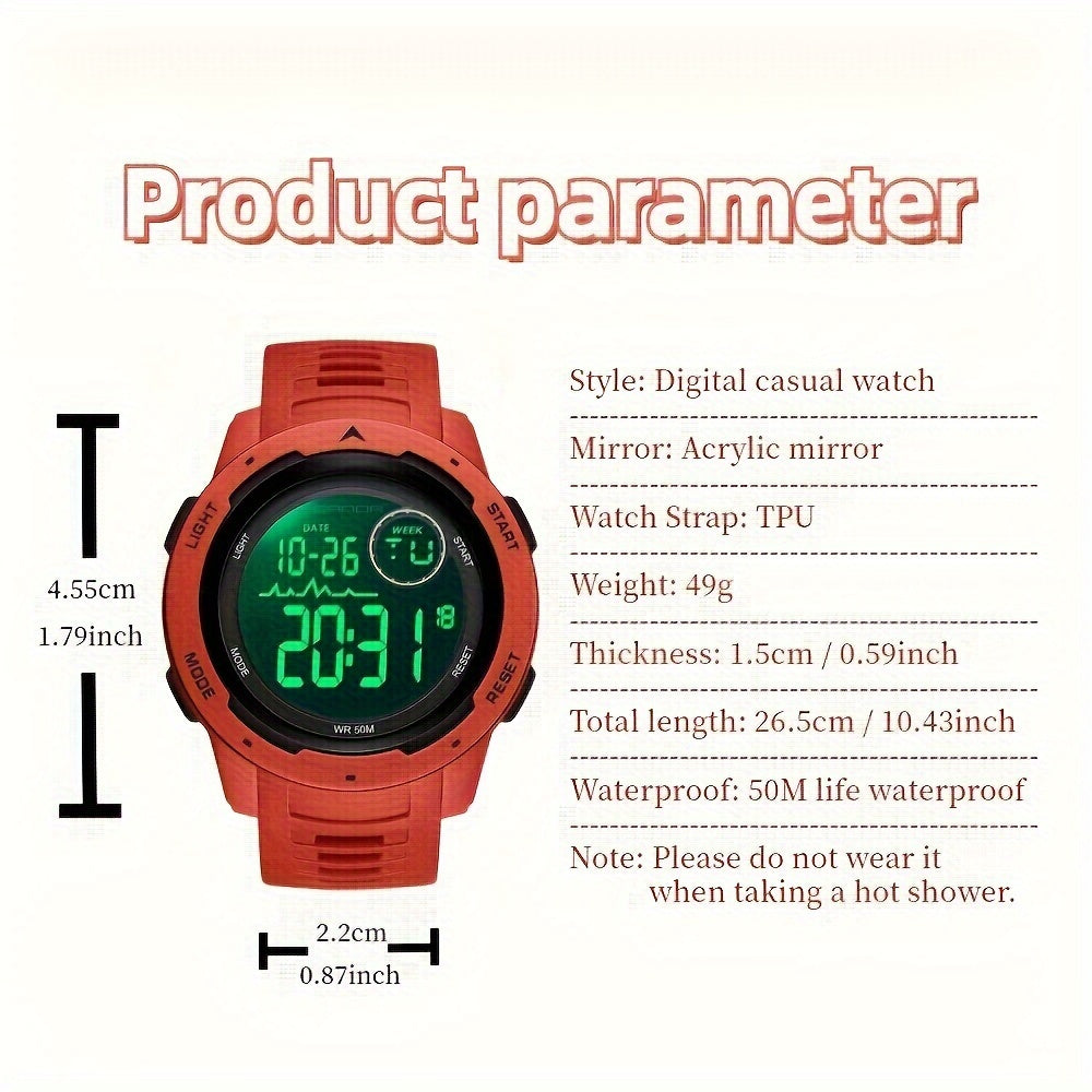 Men's Digital Watch - Sports Watches Tactical Military Stopwatch Alarm 12/24H Outdoor Mens Wristwatch for Running - Durable Stainless Steel & Silicone - For Active Men - Ideal for Sports & Outdoor Activities - Great Gift for Adventurers