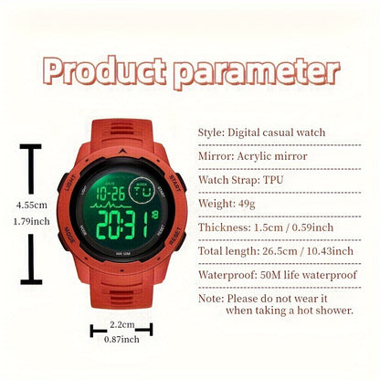 Men's Digital Watch - Sports Watches Tactical Military Stopwatch Alarm 12/24H Outdoor Mens Wristwatch for Running - Durable Stainless Steel & Silicone - For Active Men - Ideal for Sports & Outdoor Activities - Great Gift for Adventurers