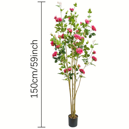 1 Set Of 59 Inch Removable Simulated Rose Tree With Pot - Fake Green Plant With Elegant Pot - Suitable For Indoor Potted Plants, Living Room Decoration, Living Room Plants, Bedroom Decoration, Housewarming Gift