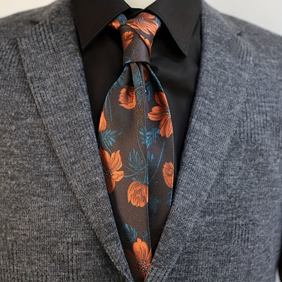 Elegant Dark Coffee Floral Tie For Men
