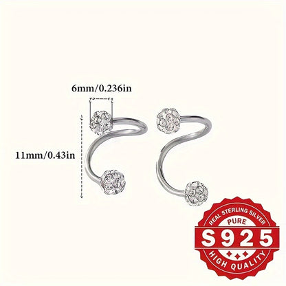 [2.3g Luxury Screw Stud Earrings] Pair Of Women's Shambhala Drill Ball Screw Stud Earrings, 925 Silver, Luxury Super Flash, Screw Buckle S Rod, Suitable For Christmas As A Gift For Friends, Suitable For Wearing At Music Festivals, Theme Parties, Hypoaller