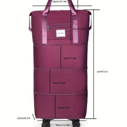 3-in-1 Expandable Travel Bag With Wheels, Lightweight Carry-On Multi-Compartments, Telescopic Handle Sleeve Luggage Backpack