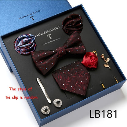 New Men's Gift Box Tie, Fashion Business Striped Tie and Square Handkerchief Combination