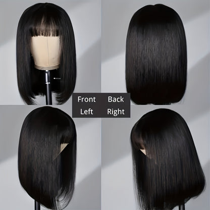 Straight Short Bob Wig With Bangs 100% Human Hair Full Machine Made Bob Wigs Glueless Straight Wigs For Women 180%