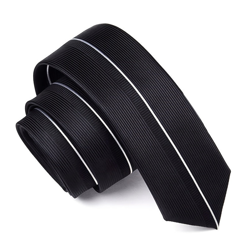 LYTWLZK Sleek Black Striped Men's Tie - Polyester, Perfect for Business
