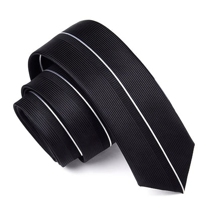 LYTWLZK Sleek Black Striped Men's Tie - Polyester, Perfect for Business