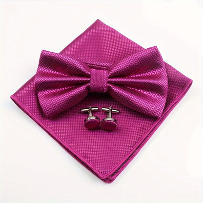 3pcs/set Trendy Bowtie & Pocket Towel & Cufflinks Set.