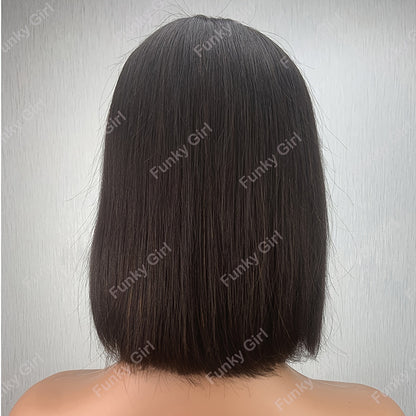 Short Bob Straight Human Hair Wigs With Bangs Natural Color Glueless Full Machine Made Human Hair Wigs 6-14 Inch