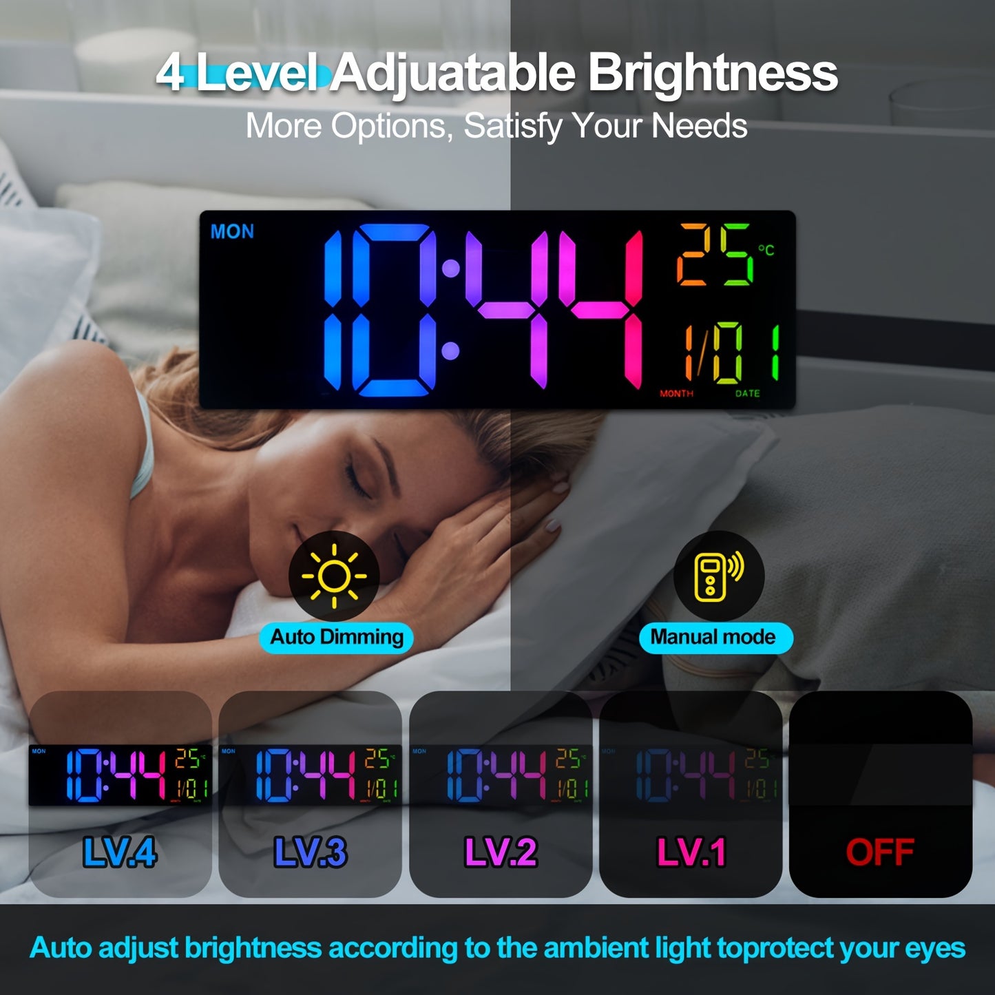 1pc Digital Wall Clock - 16-Inch LED Display, Remote Control, Dual Alarm.
